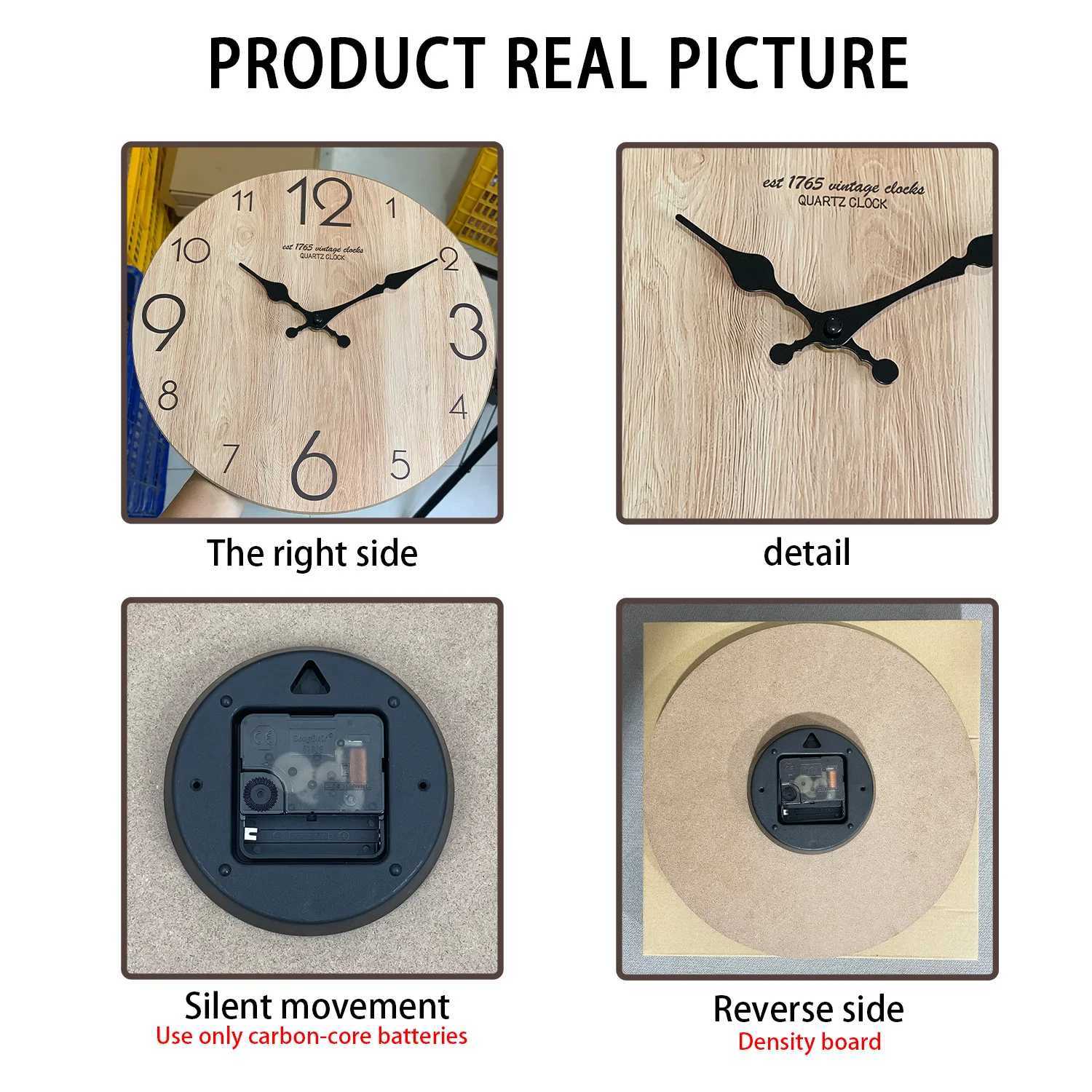Imitation Wood Grain Round Wall Clock Wooden Plate Crafts Living Room Bedroom Home Decoration Wall Clocks Silent Quartz Clock D260318