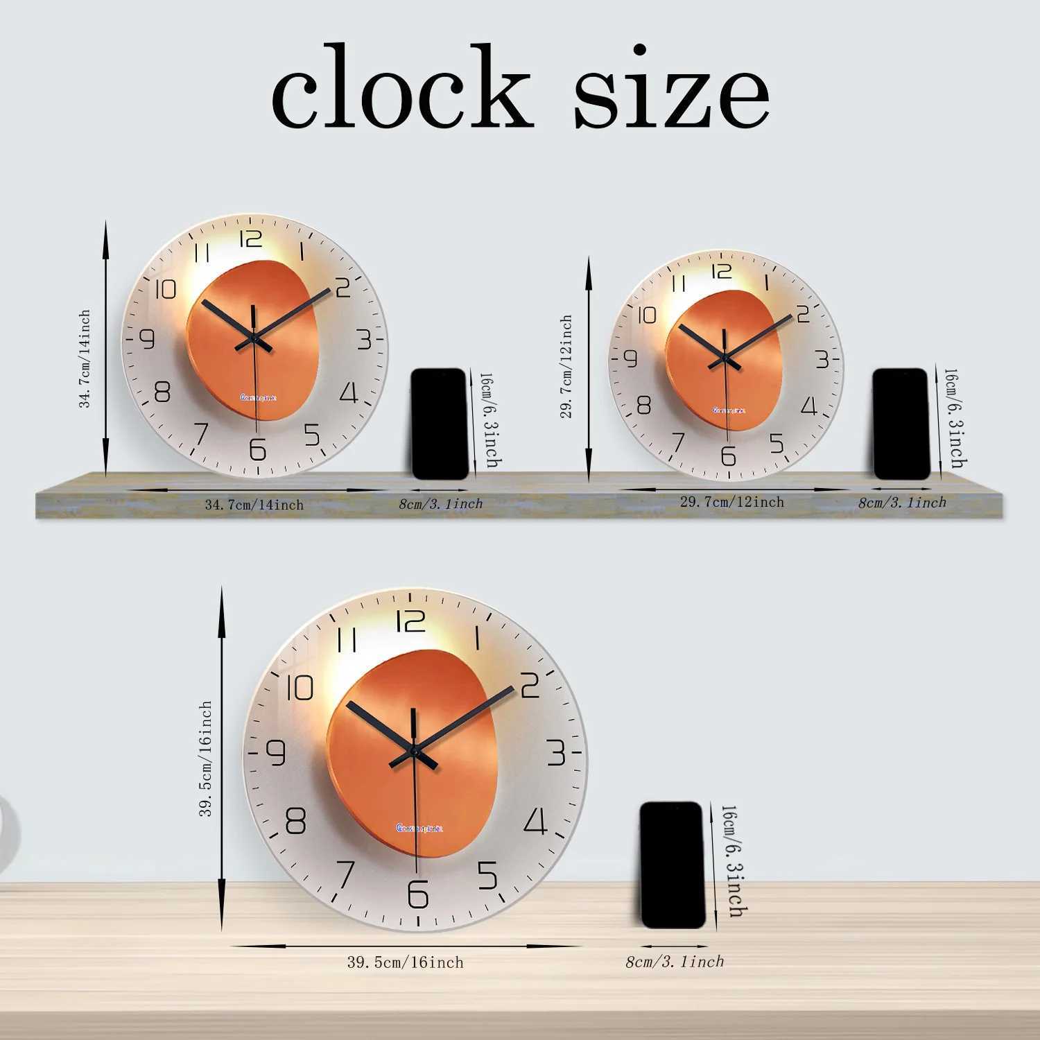 and Shadow Flat Pattern Tempered Glass Wall Clock for Living Room Bedroom Kitchen Home Decoration Silent Quartz Clock Holiday Gift 1216inchN onLi D260
