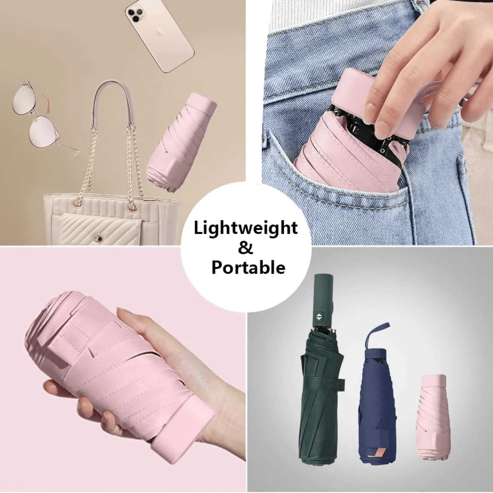 Mini Sun Umbrella with Umbrella Cover Sunny and Rainy Back Strap 6 Fold Sunscreen UV Protection Pocket Umbrella H260318 - view 5