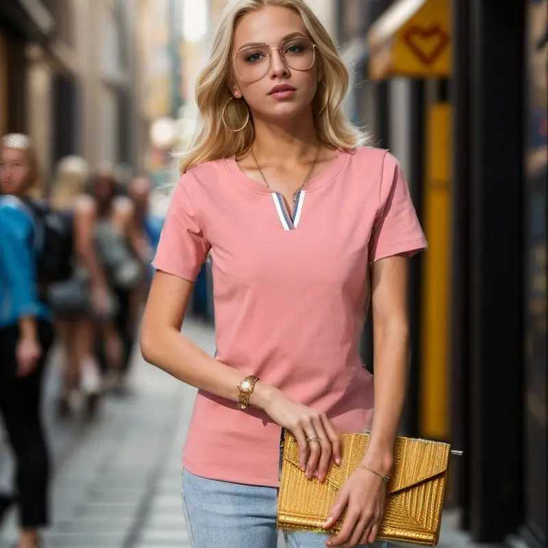 2024 V Neck 100 Cotton T Shirt Women Autumn Fashion Long-Sleeve Tops Womens Plus Size T-shirt Loose Korean Style Female BlouseT260317