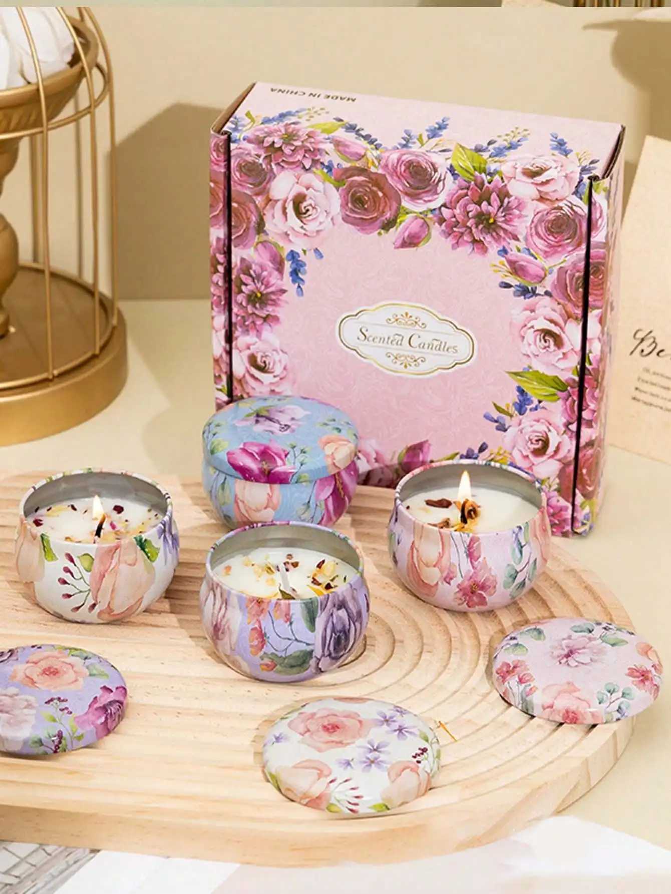 4 cans/set of hot melt wax aromatherapy set homemade soy candle cups flower candles for weddings and holiday decorations D260318