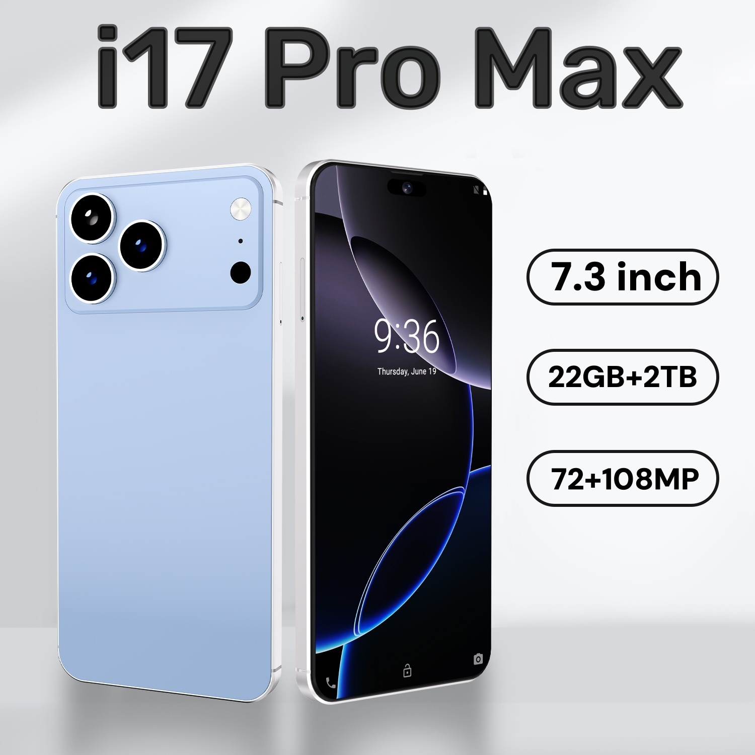 2026 i17ProMax original 5G smartphone Global version Snapdragon 8 Gen3 10-core 7.3-inch screen (Smart Island) resolution 1440*3200 50+108MP battery 8000mAh fast charger