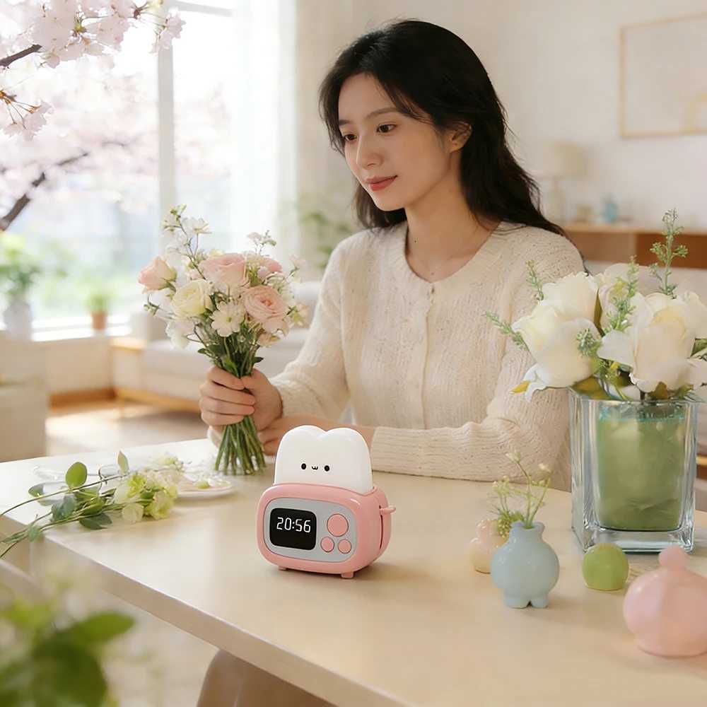 1pc Time toaster night light High appearance level Bedside light cute sleeping light cartoon mini alarm clock H260318