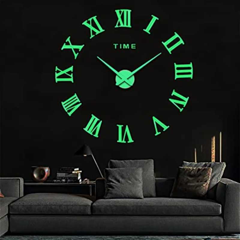 2D/3D Large Roman Numeral Acrylic Mirror Wall Clock Sticker Fashion DIY Quartz Clocks Watch Home Decoration Living Room Stickers D260318