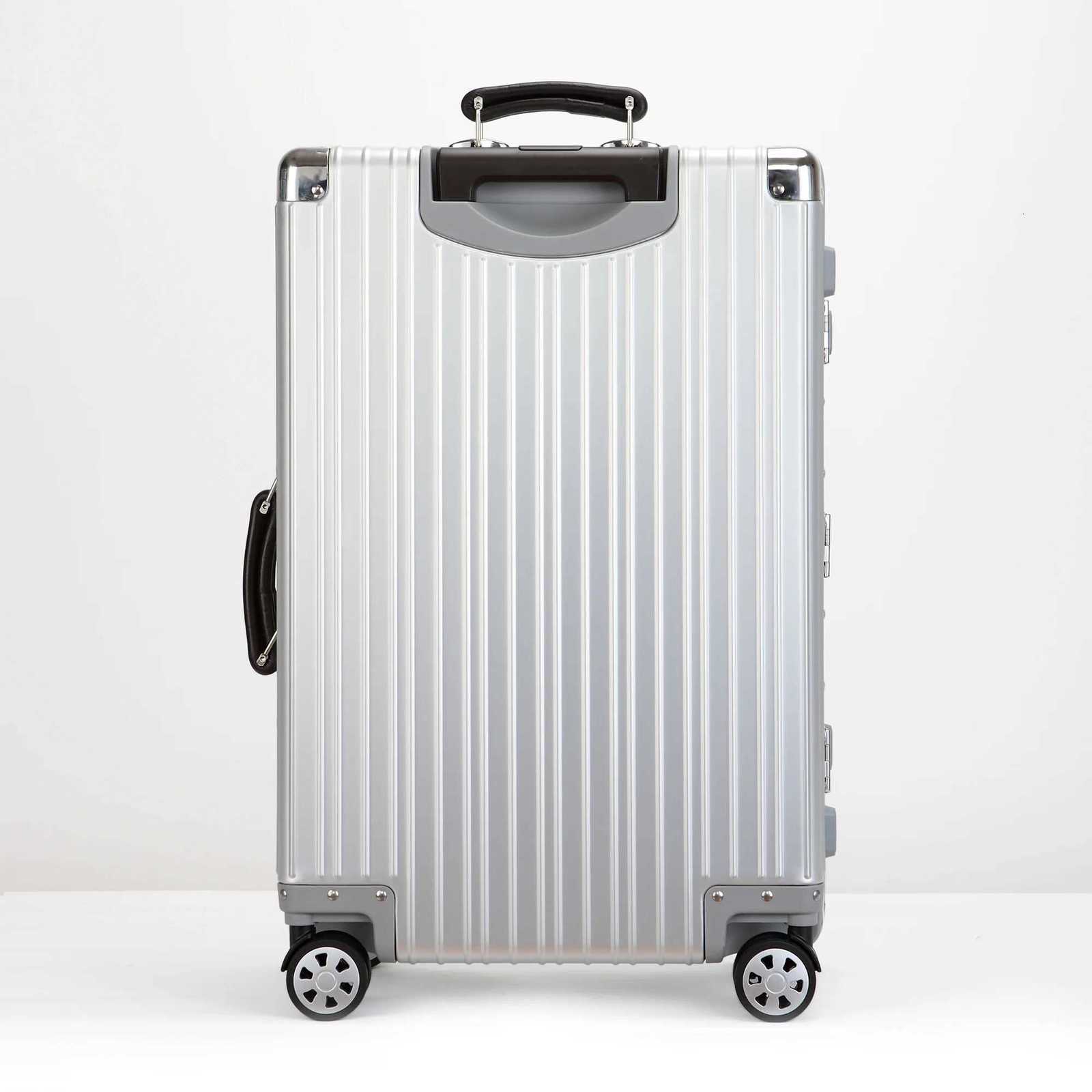 Top Quality Aluminum-Magnesium Alloy Vintage Suitcase 20/24/26/29 Inch Lightweight Travel Trolley Luggage With Leather Handle H260316