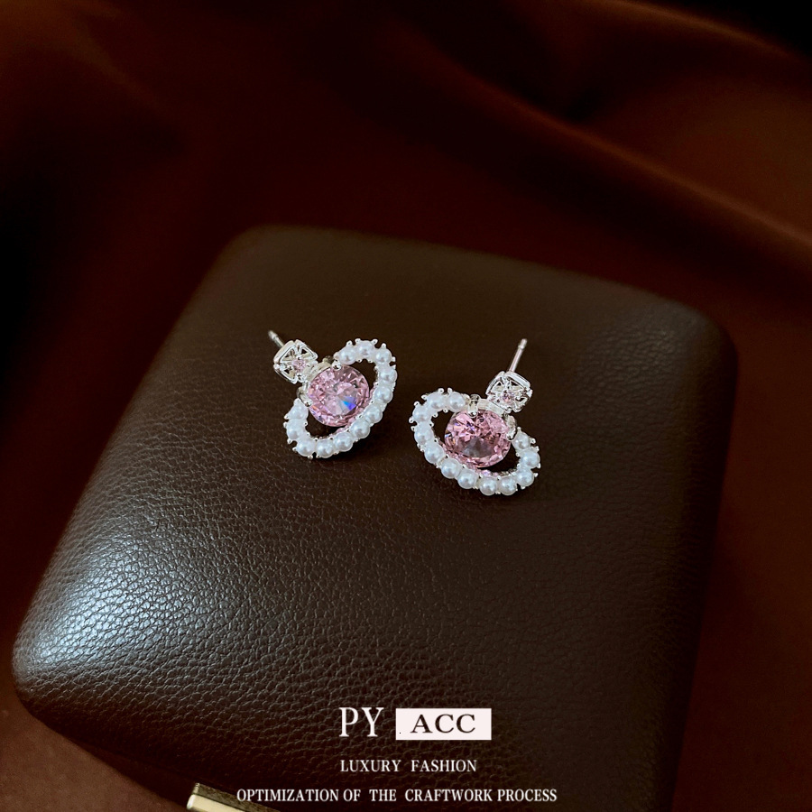 Luxury Brand Designer Jewelry Luxury Brand Designer Jewelry Korean Silver Needle Zircon Pearl Saturn Earrings Sweet Simple Versatile Studs Light Luxur