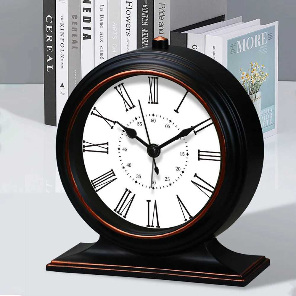 Vintage Metal Desk Clock Classic Elegant Floral Design Quartz Movement Stylish Desktop Clock For Bedroom Living Room Office D260318