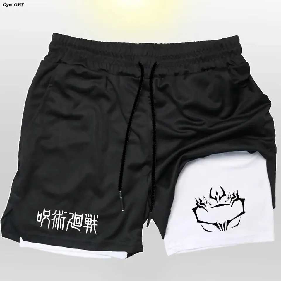 Jujutsu Kaisen Compression Shorts Men Fitness Gym Running Double Layer 2-In-1 Short Pants Rashgard Performance Anime M260318