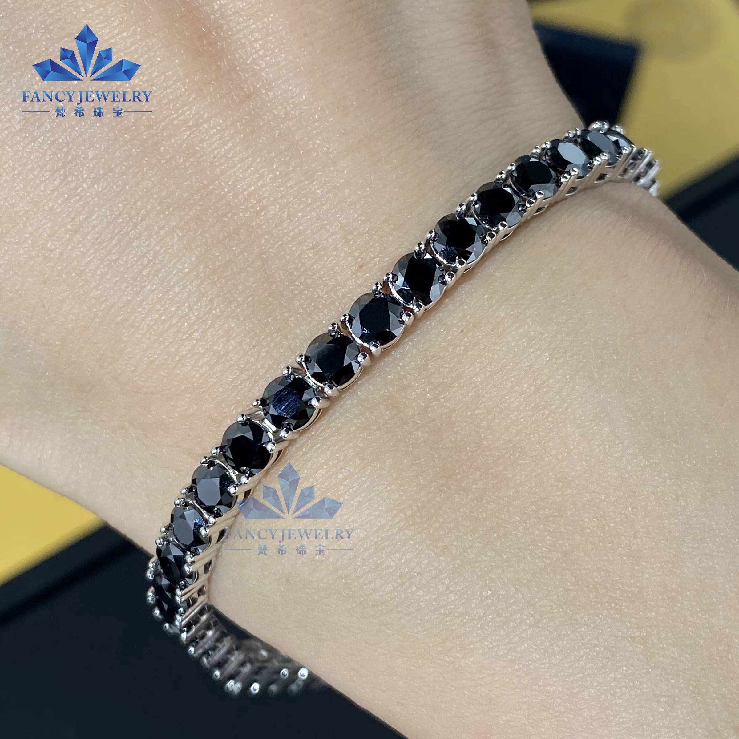 2025 Black Rhodium Plated 3mm-5mm 925 Sterling Silver Moissanite Tennis Chain Iced Black Moissanite Diamond Tennis Necklace