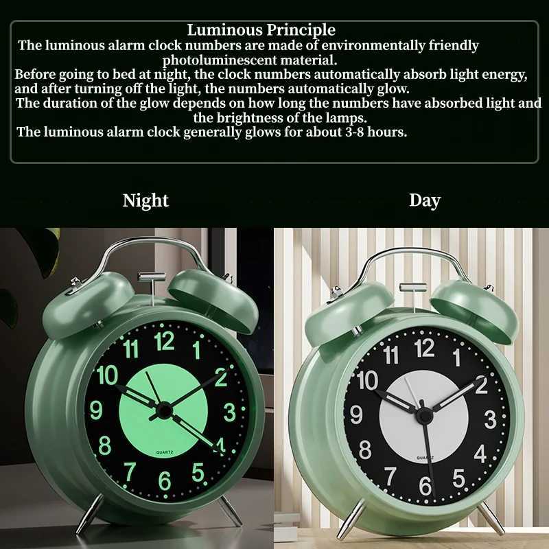 3 inch Luminous Alarm Clock Students Kids Alarm Clock Strong Wake-Up for Elderly Silent with Night Light Battery Powered D260318