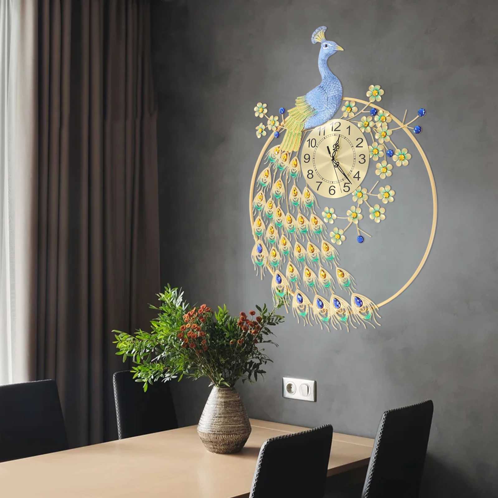 6082cm/ Peacock Wall Clock Decorative Wall Clock Wall Clock for Living Room Decor D260318