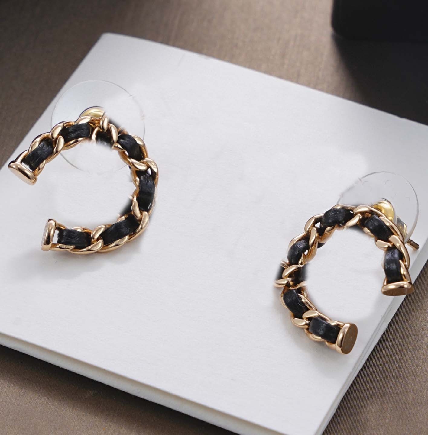 2026 Luxury quality charm stud earring with black genuine leather pendant necklace half small round shape in 18k gold plated have stamp simple style PS6455B