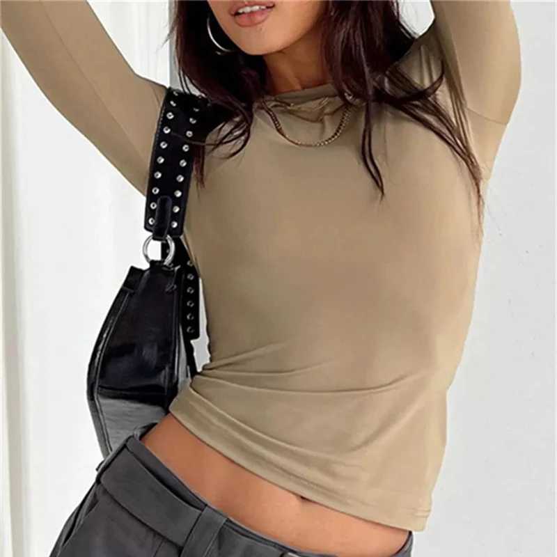 Solid Slim Fit Casual Women Long Sleeve T Shirt Spring Autumn Y2k Streetwear Crop Pullover Top Female O Neck Pullovers Basic TeeT260317
