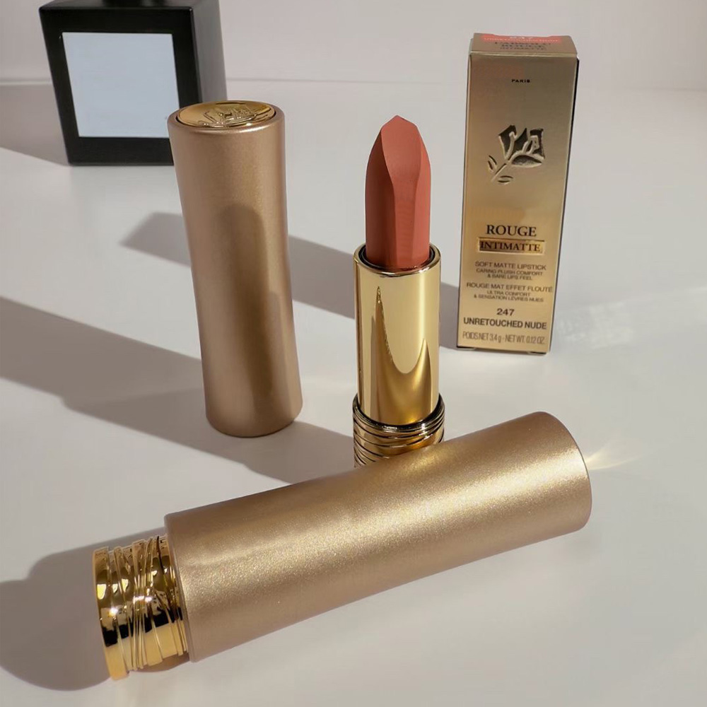 New Version Top Quality Gold Tube Designer Soft Matte Lipstick Rouge Lips Caring Plush Comfort Bare Lips Feel Intimatte Lipstick Hydrating Long-Wearing Lip Makeup