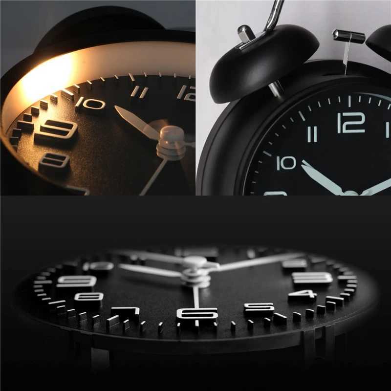 4 Inch Twin Bell Loud Alarm Clock Metal Frame 3D Dial with Backlight Battery Operate Desk Table Alarm Clock For Home and Office D260318