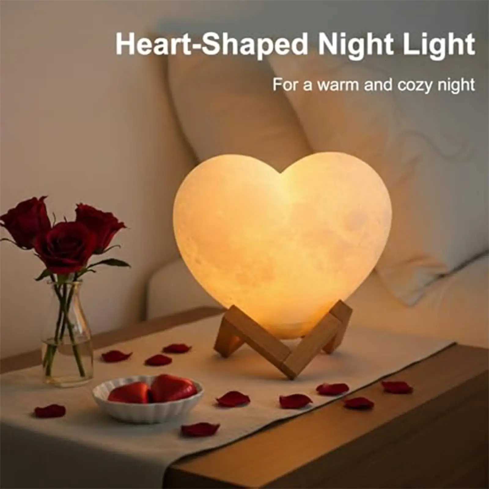 Heart Night Light 16-Color USB Rechargeable LED Nightlight Heart Shaped Light with Stand and Remote Control for Valentines Day H260318