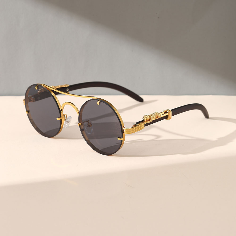 Brand Sunglasses Round Frame Metal Sunglasses For Men New Model Leopard Decoration Personalized Wo Sunglasses Wholesale Outdoor Sunscreen Glasses