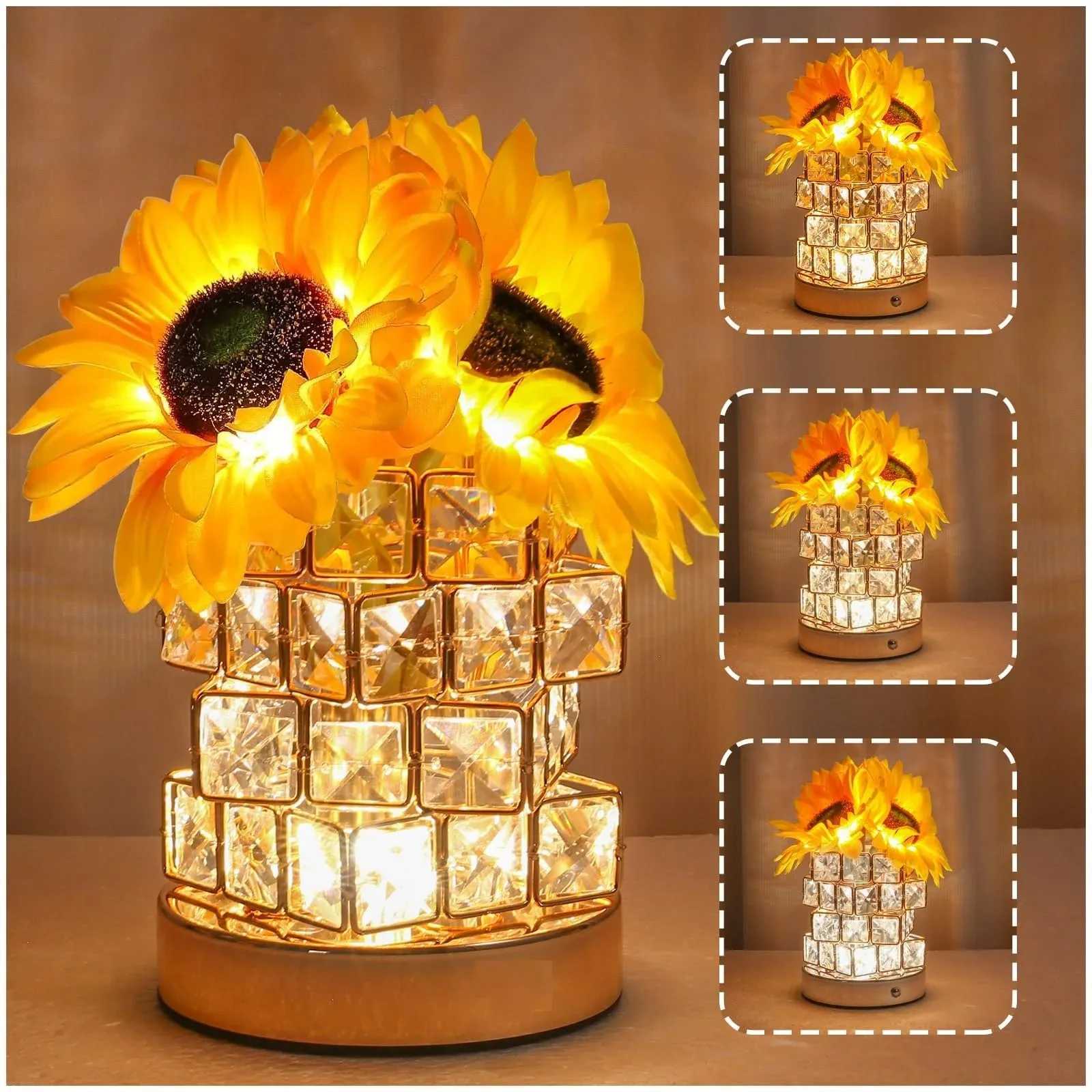 Sunflowers Flower Lamp Rechargeable Cordless Touch Table Lamp 3-Colour Infinitely Dimming Small Night Light for Living Room H260318
