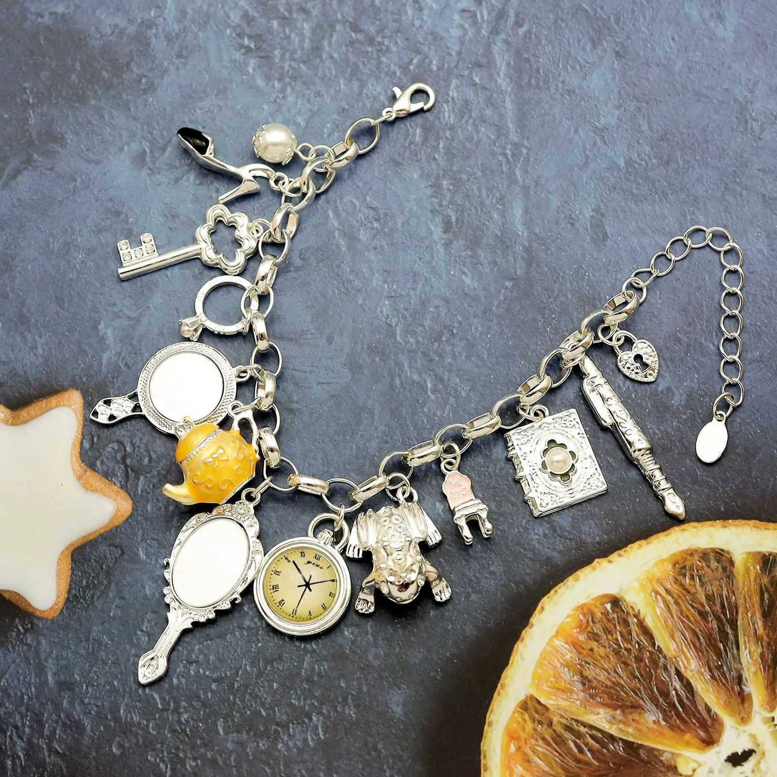 Vintage Wonderland Mirror Charms Beads Link Chain Crystal Bangle For Women Pulseira Masculina Jewelry AccESSories Gift H260318 - view 7