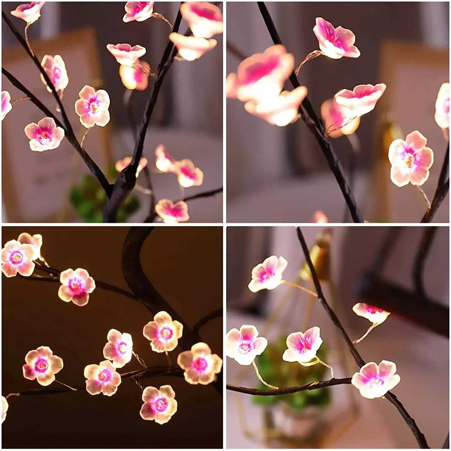 Table Pink Flower Night Light USB Battery Touch Switch Artificial Bonsai Cherry Blossom Desktop Tree LED Lamp Light Decoration H260318