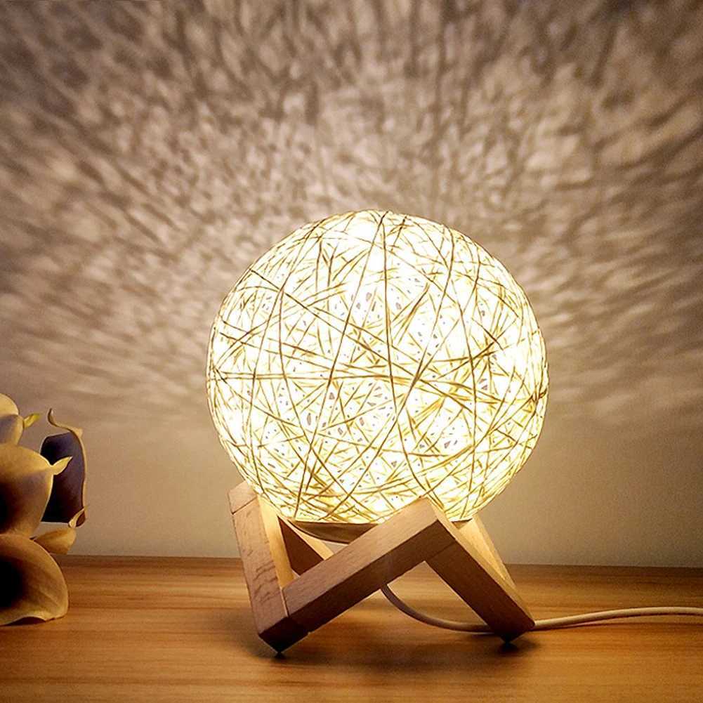 Nordic Wooden Table Lamp USB Projection Projector Night Light Romantic Moon Table Lamp Intelligent Voice for Bedroom Living Room H260318