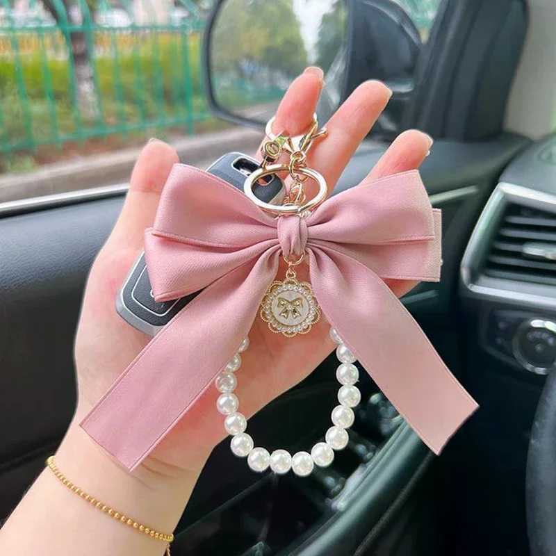 Key Bag Pendant AccESSories Faux Pearl Bow Keychain Cute Beaded Key Chain For Purse Bag Backpack Car Charm Ribbon H260318 - view 4