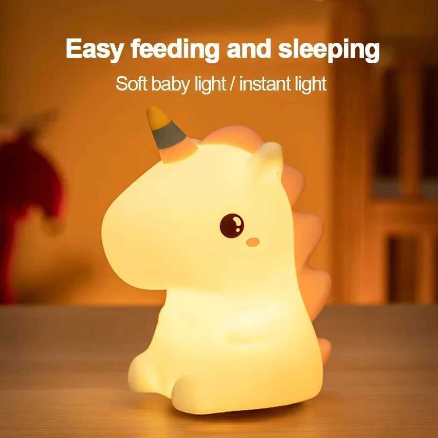 Unicorn Cute Silicone LED Night Light For Kids Children USB Rechargeable Cartoon Animal Bedroom Decor Touch Night Lamp for Gifts H260318