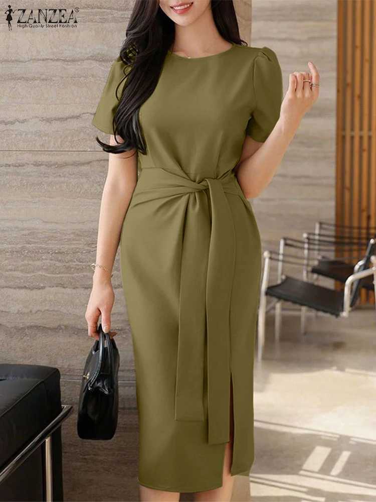 2025 Summer DressEle Women Work OL Dresses Stylish Short Sve Slim Fit Party Vestidos Solid Lace Up Sundress RobeXJ260318