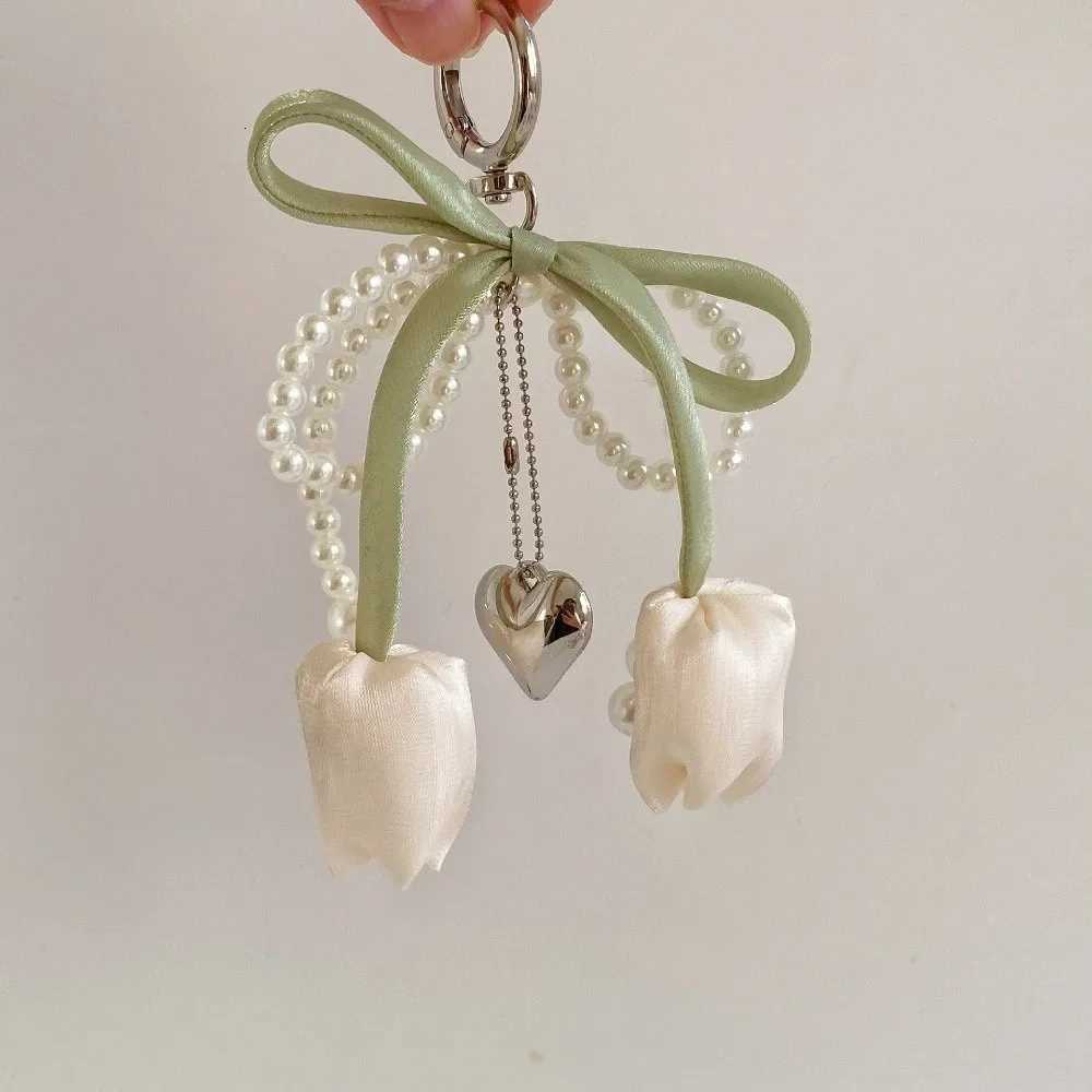 Fashion Ribbon Pearl Lace Bow Bag Accessories DIY Tulip Lace Keychain Jewelry Style Bag Charm H260318 - view 4