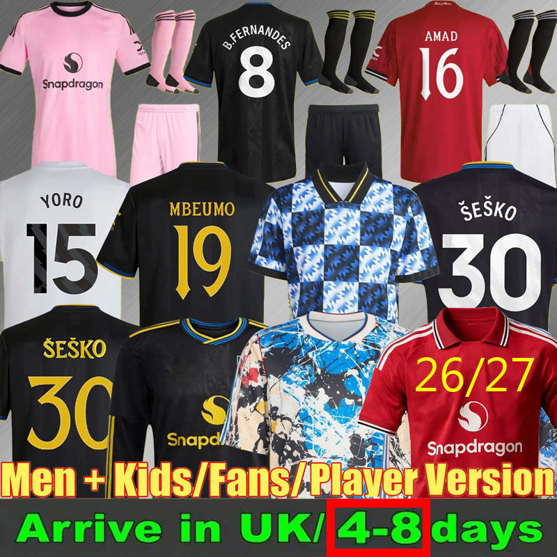 25 26 27 Sesko 30 15 YORO 4XL Home red away Soccer Jerseys CUNHA AWAY GARNACHO HOJLUND MARTINEZ CASEMIRO third black 2025 2026 2027 football shirt B. FERNANDES United