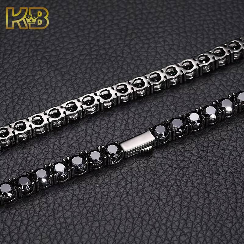 4mm Black Moissanite Tennis Chain IcedOut Hip-Hop Necklace VVS Black Stones925 Silver PVD Coated Pass test