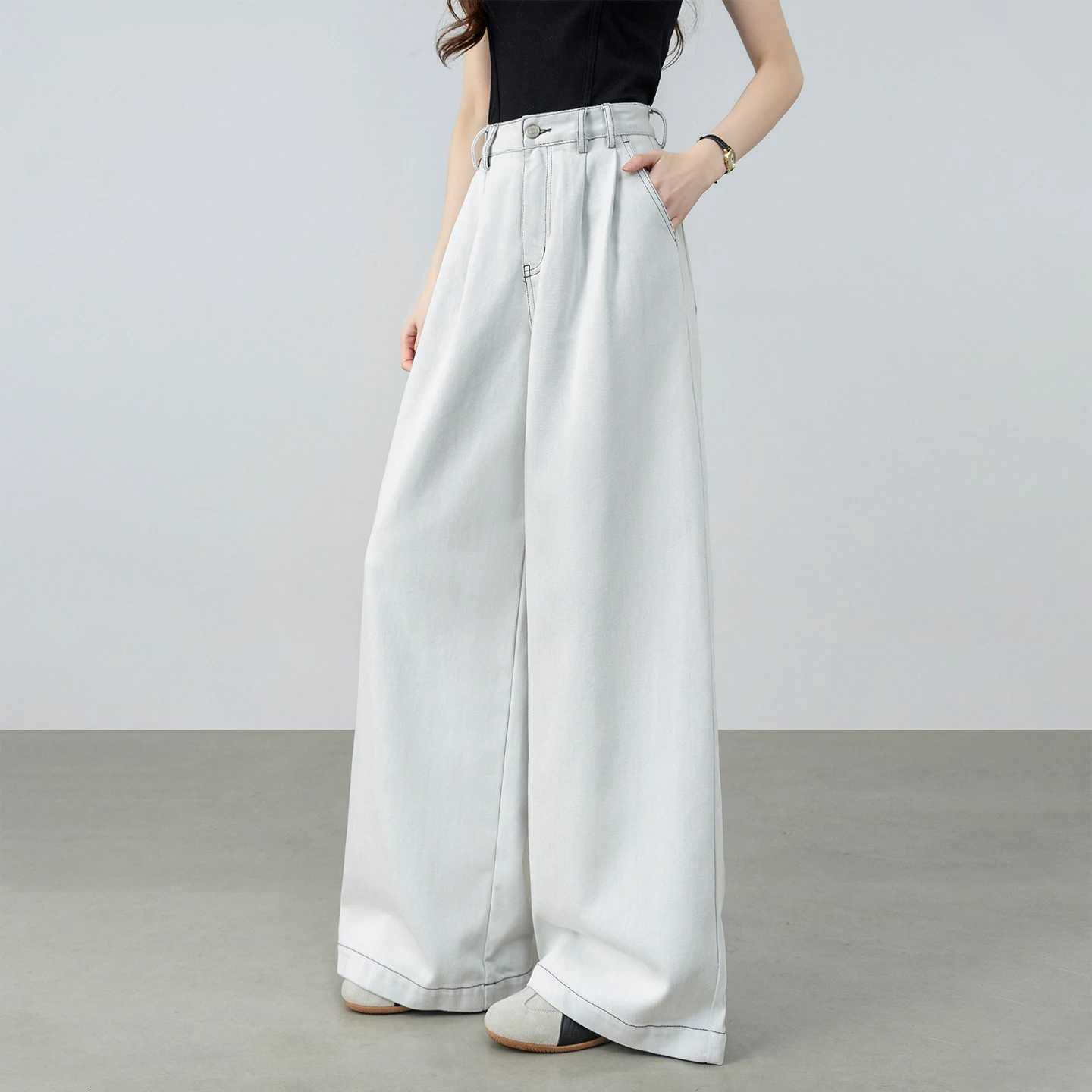 SENTUBILA Womens Jeans 2026 Spring New Lyocell High Waist Wide Leg Womens Denim Pants Simple Office Lady Bottoms W61NA6041T260317