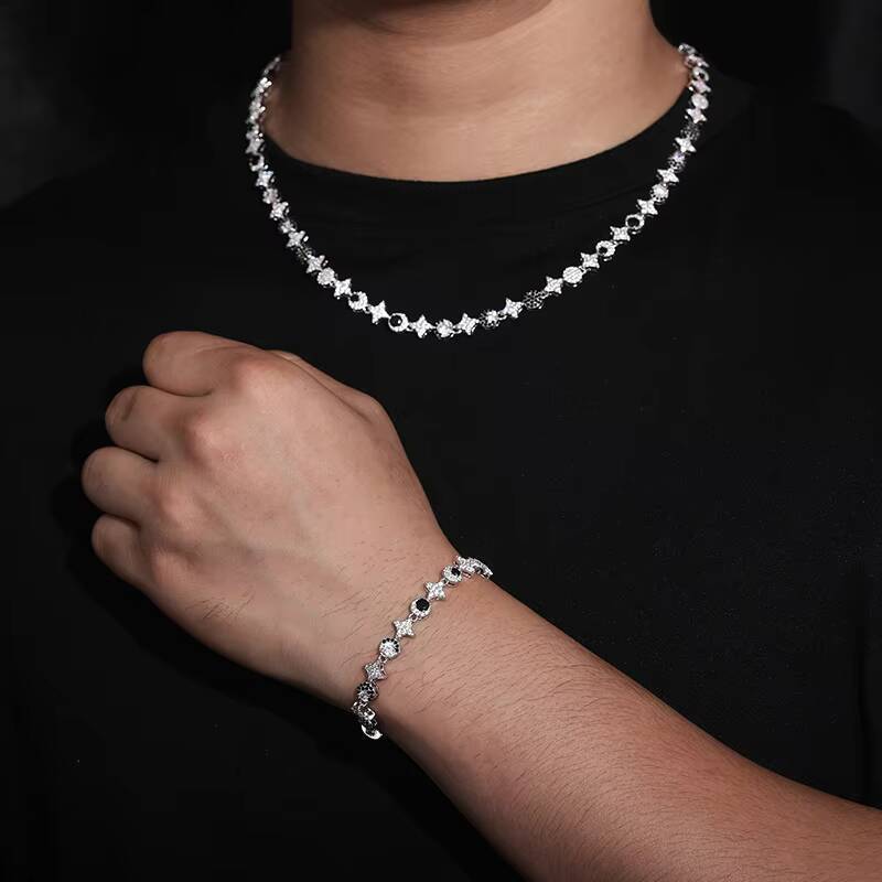 New Arrival 925 Sterling Silver 8mm Iced Out White Gold Pass Diamond Tester Moissanite Rapper Jewelry Sun Moon Star Link Chain