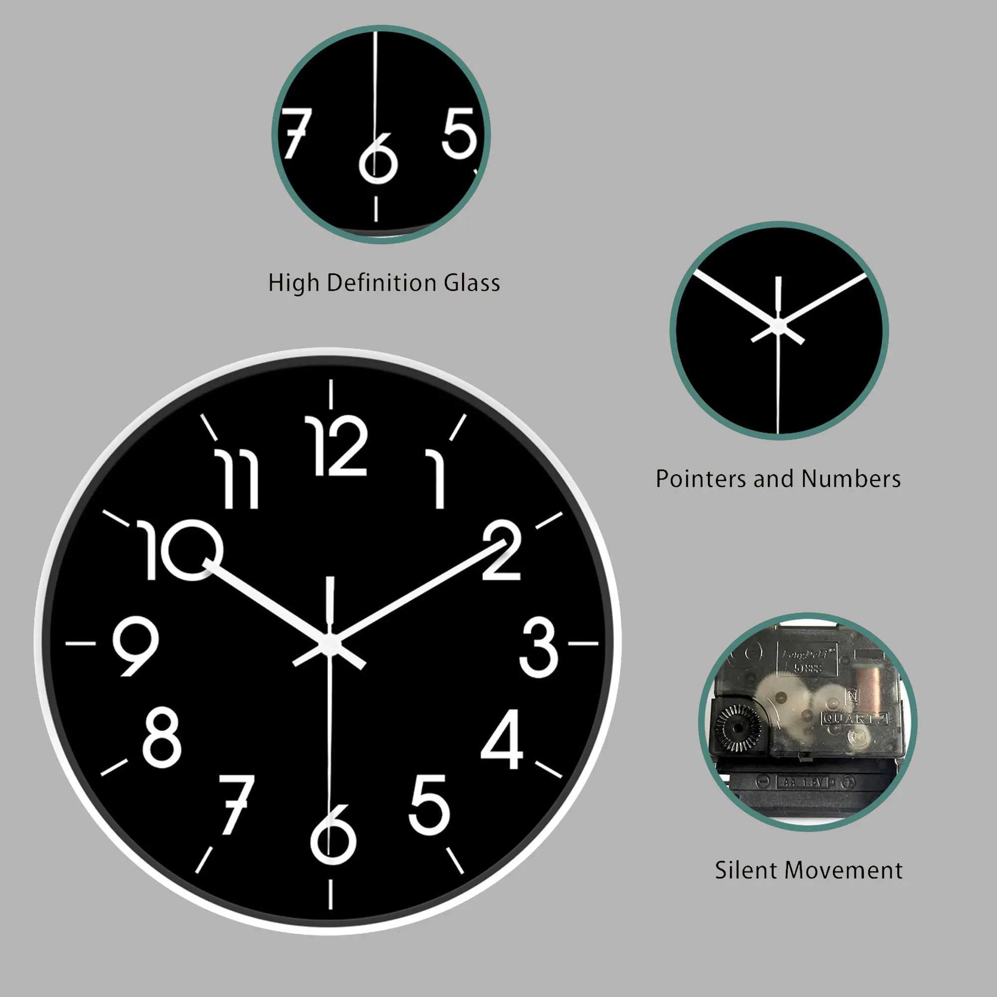 Round Minimalist Black - and - White Wall Clock Classic Simple Decor Batteries Not Included 10-16 Inches D260318