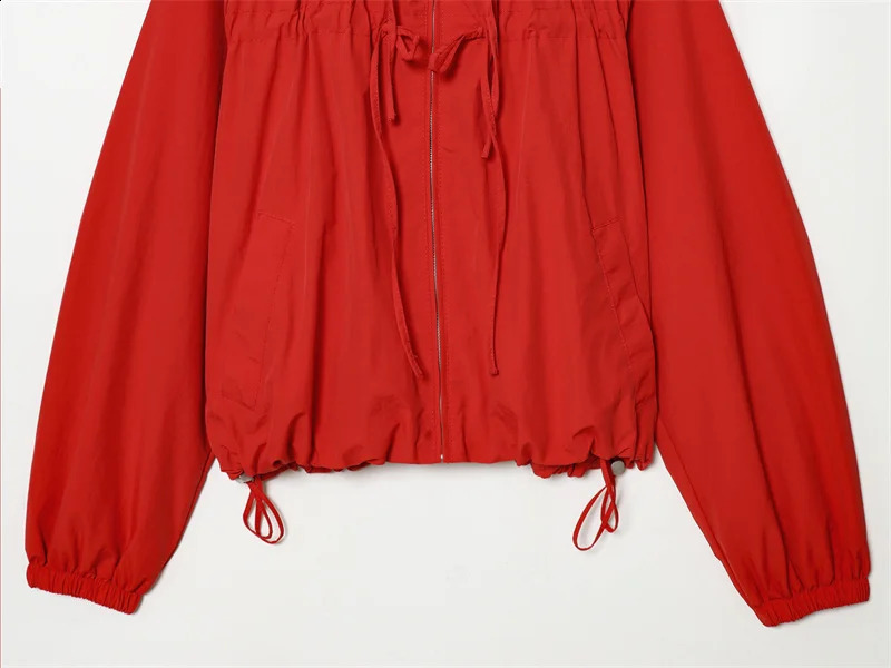 Womens Jacket 2026 Spring Red LongSleeve Drawstring Decorative Festive Hoodie Zipper Cardigan Casual Fashion Versatile 260318