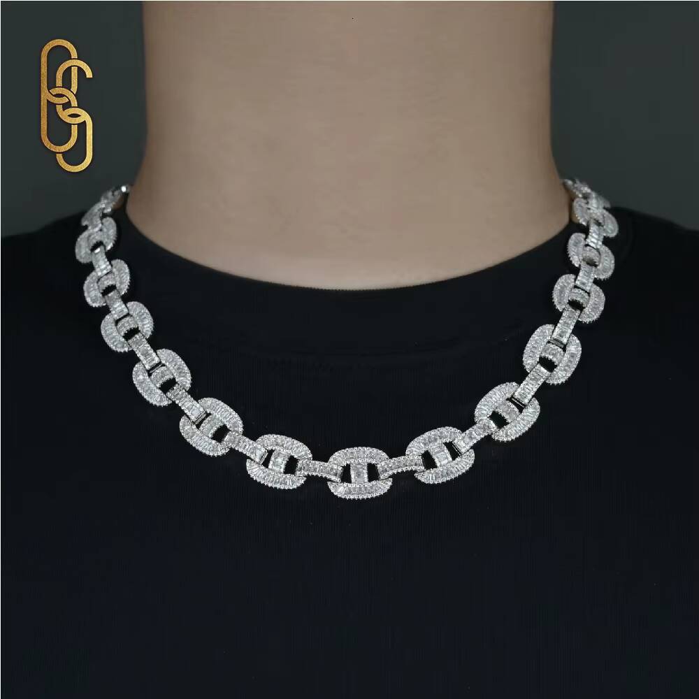 Hot Selling Gold Plated Vvs Moissanite CZ Cuban Link Necklace Hip Hop Style Round Brilliant Cut Fine Bracelet Jewelry