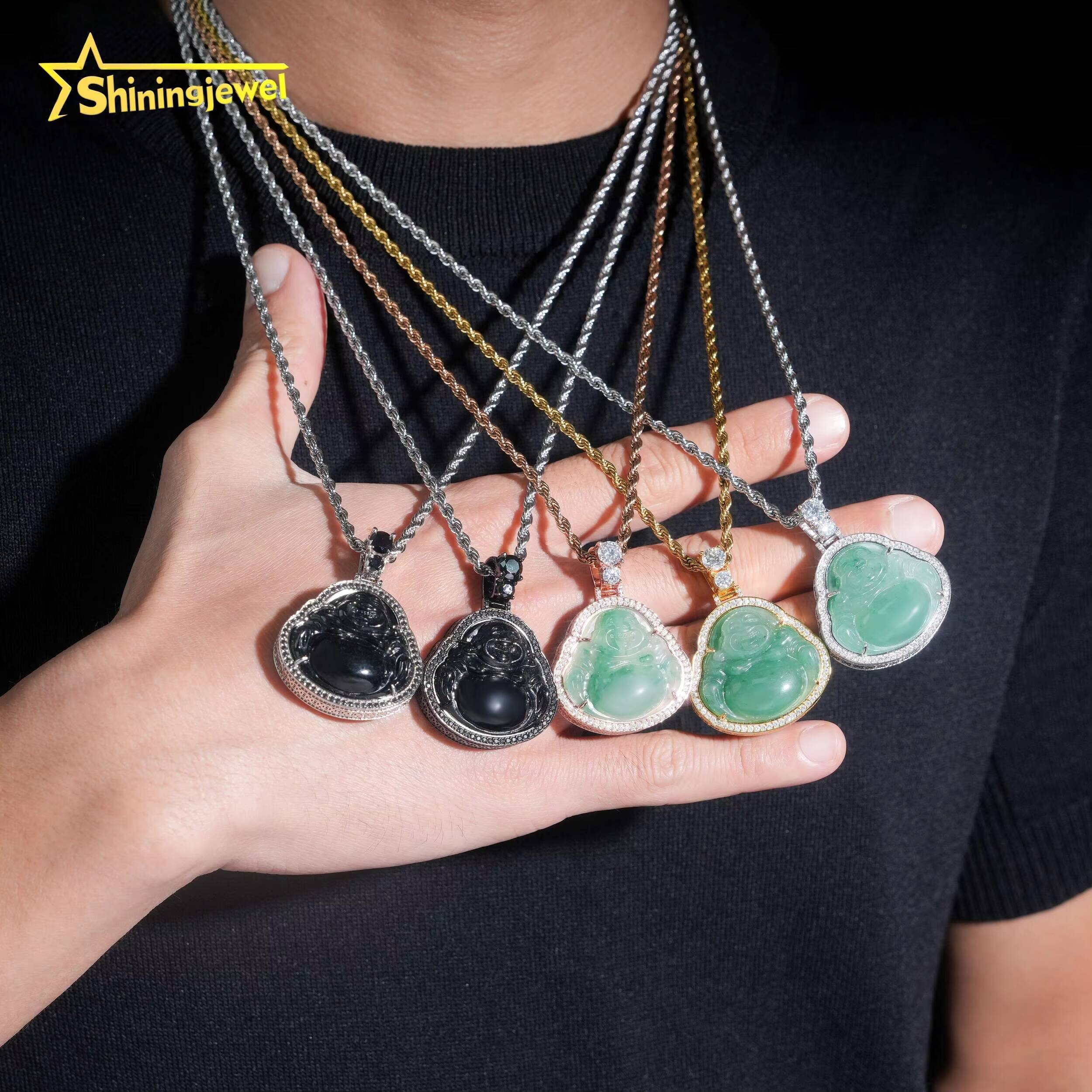 Hip Hop Pendants 925 Sterling Silver Iced Out Moisaanite Jade Buddha Pendant Custom Moissanite Pendant Men Party Gifts