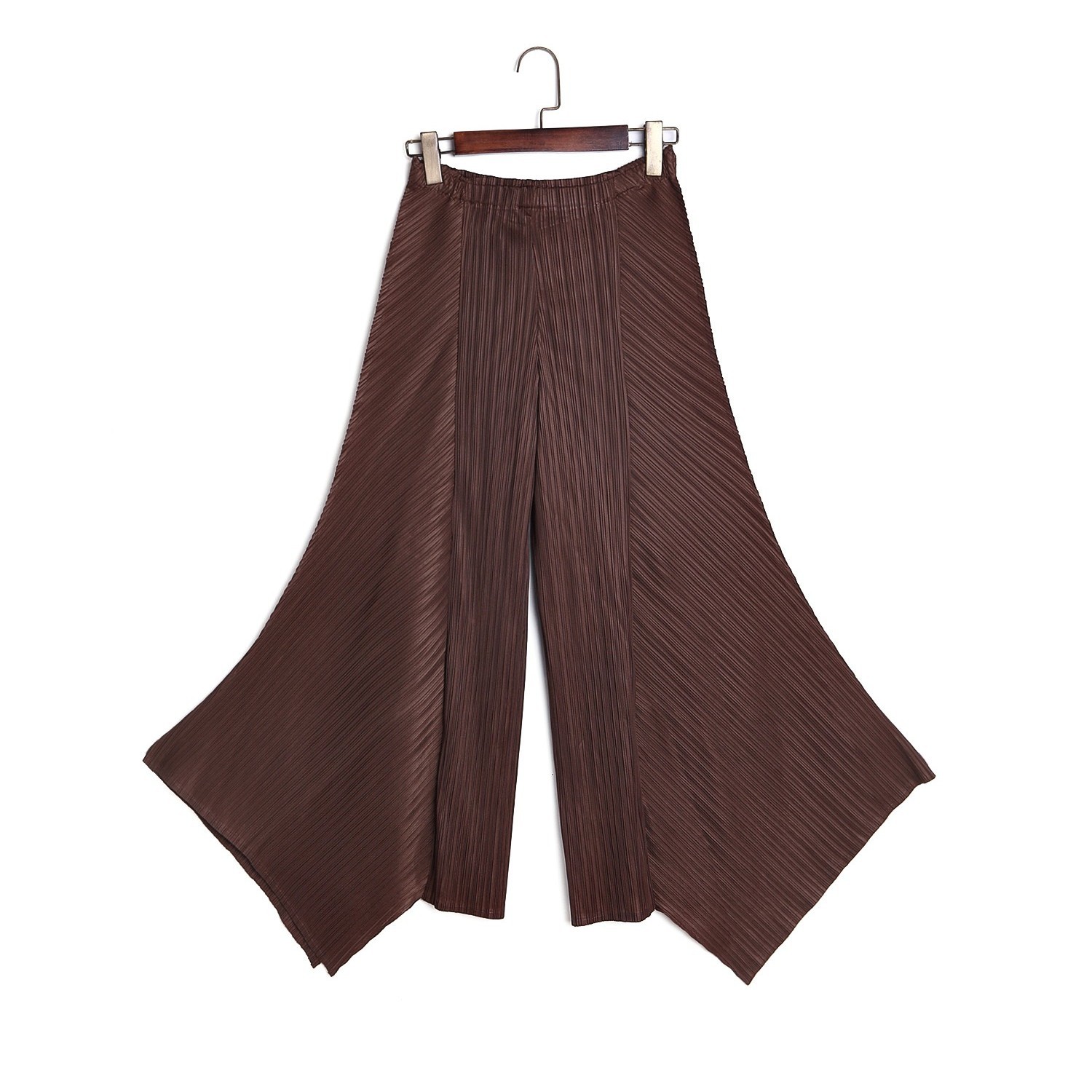 260GY302 Womens Loose Capris High Temperature Set Pleated Wide Leg Pants Summer Casual Vertical Stripe Punk Street Fashion