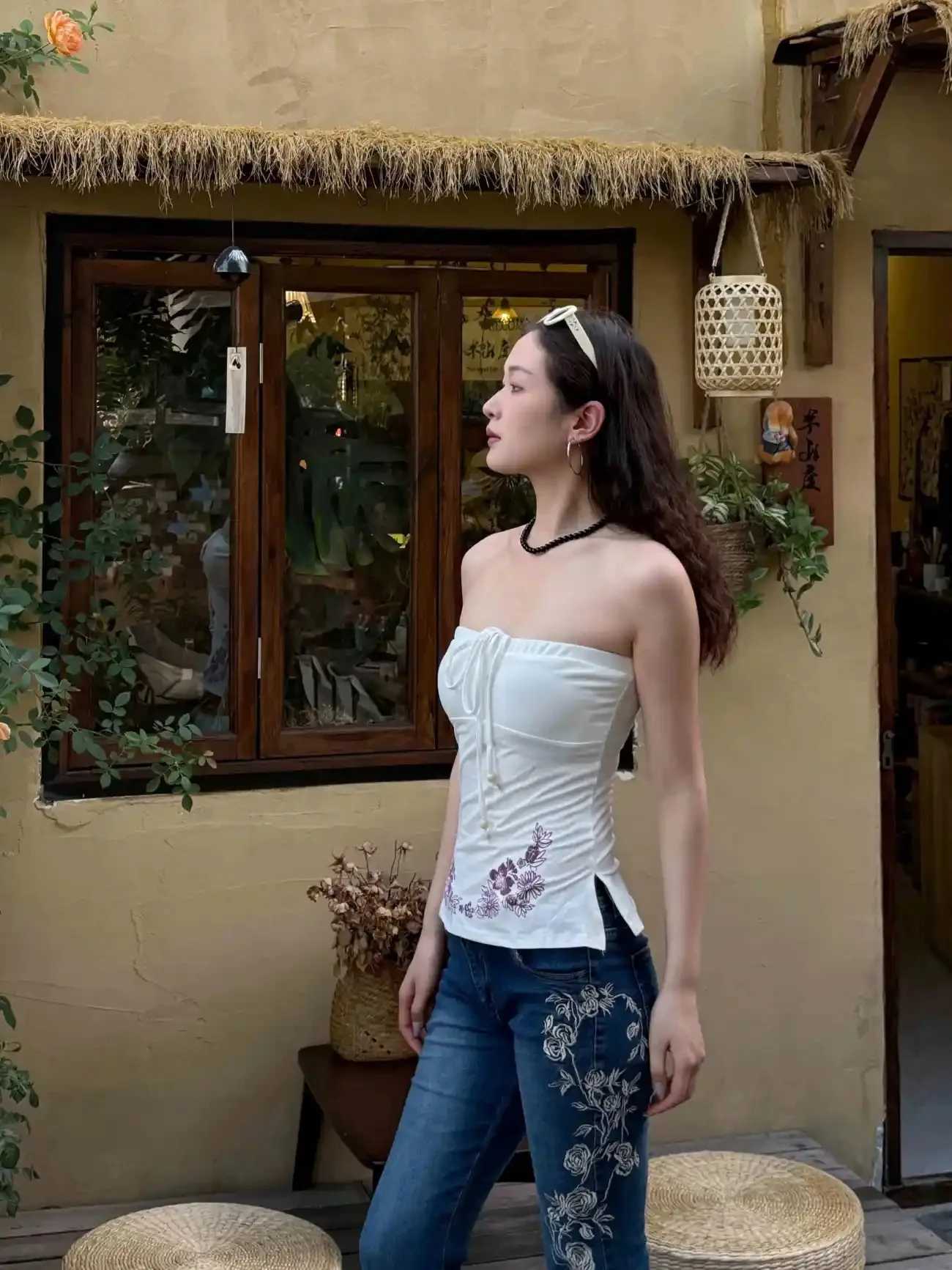 American Style Retro Rose Embroidered Denim Flare Pants Female Summer Versatile Ins Stylish Slim Jeans Daily StreetwearT260317