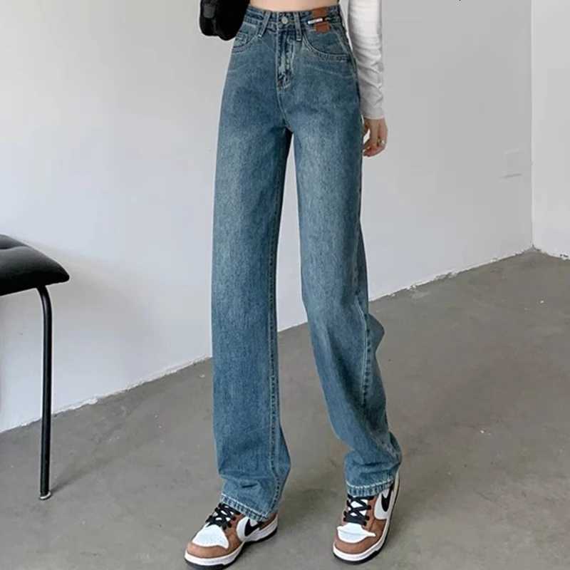 Female High Waist Narrow Wide Leg Jeans Lady Vintage Oversized Denim Straight Leg Pants Female Retro Blue Black Stacked TrousersT260317