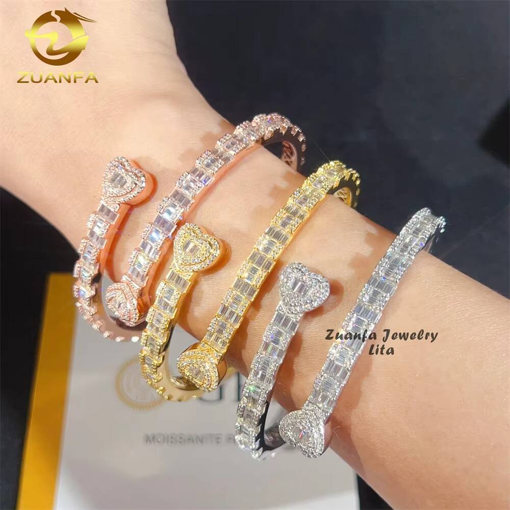 Fine Jewelry Pass Diamond Tester Heart Clasp 925 Sterling Silver 18k Gold Plated Moissanite Bracelets Bangles