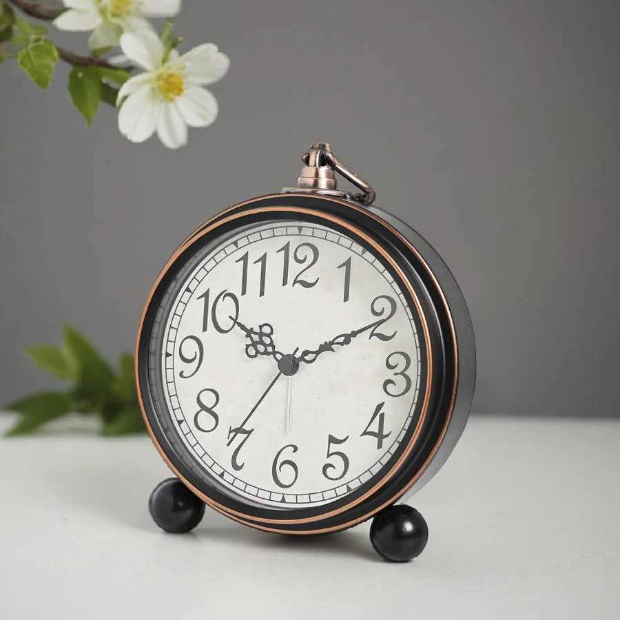 1 piece retro metal base clock American creative clock Personalized and minimalist pointer clock Room and home decoration use D260318