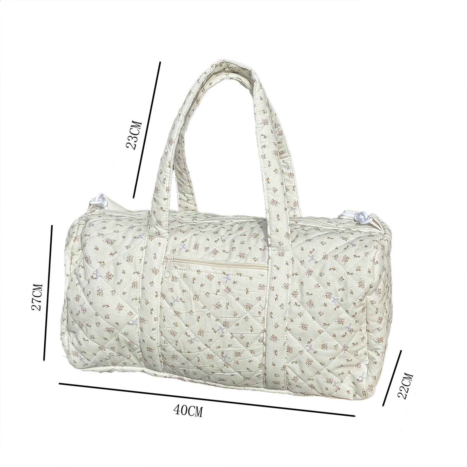 Cotton Quilted Duffle Bag with Zipper Overnight Bag Floral Print Tote Bag for Women Weekend Travel Shopping 260318 - view 7