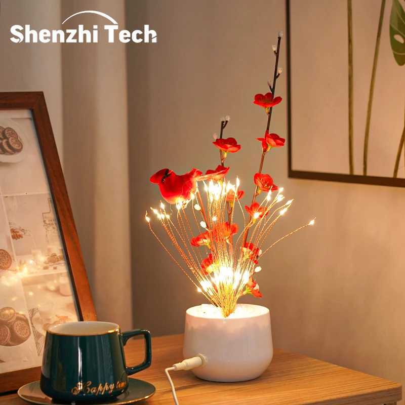 LED Bird and Flower Tree Table Lamp Lily Color Bird Potted Tree Lights for Holiday ValentineS Mother Day Gifts Home Decor H260318