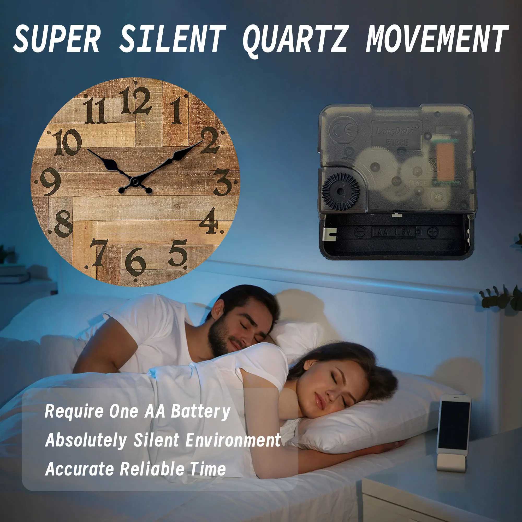 1pc Wooden veneer wall clock Vintage style Brown wood texture design wall clock round silent clock suitable for living room b D260318