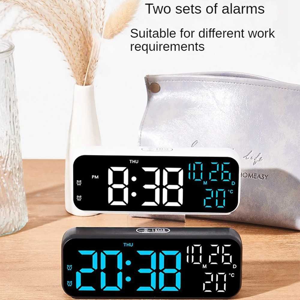 Digital Alarm Clock Temperature and Date Week Display Night Mode Table Clock Voice Control 12/24H Electronic LED Alarm Clocks D260318