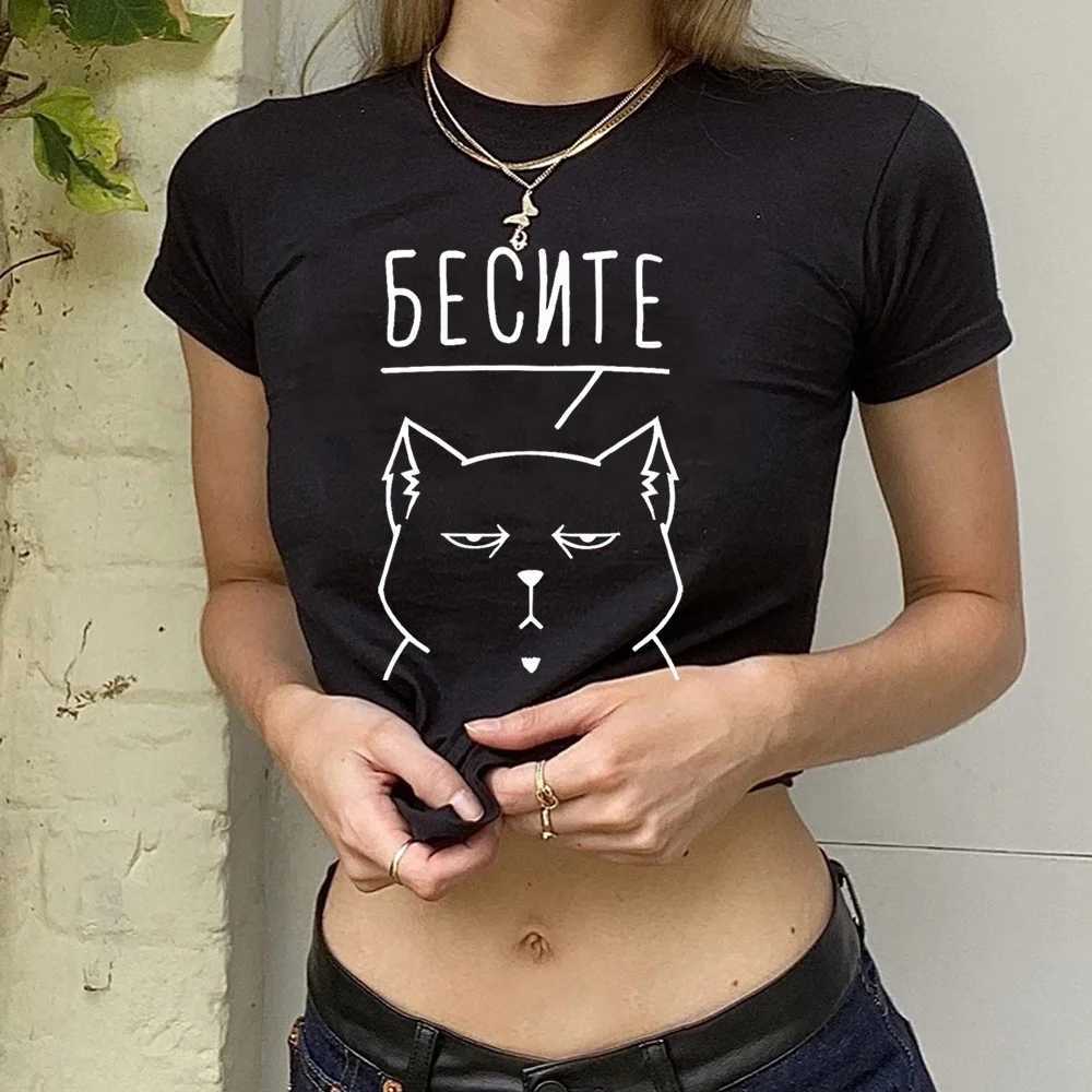 Russian Script Prints T Shirt Women Summer T-shirts Female Comic ClothesT260317