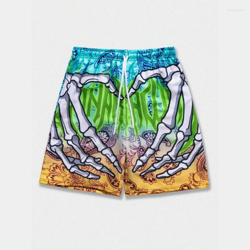 Men's Shorts Trend Skeleton Hand Graphic Beach For Men Fashion Cool Summer 3D Printed Short Pants Loose Streetwear Hip Hop Swim Trunks