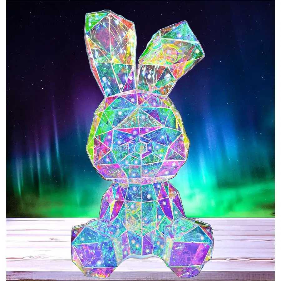 His Name LED Bunny Night Light Holographic Rainbow Easter Rabbit Lamp Bedside Bunny Light Kids Decoration Boys and Girls Night L H260318