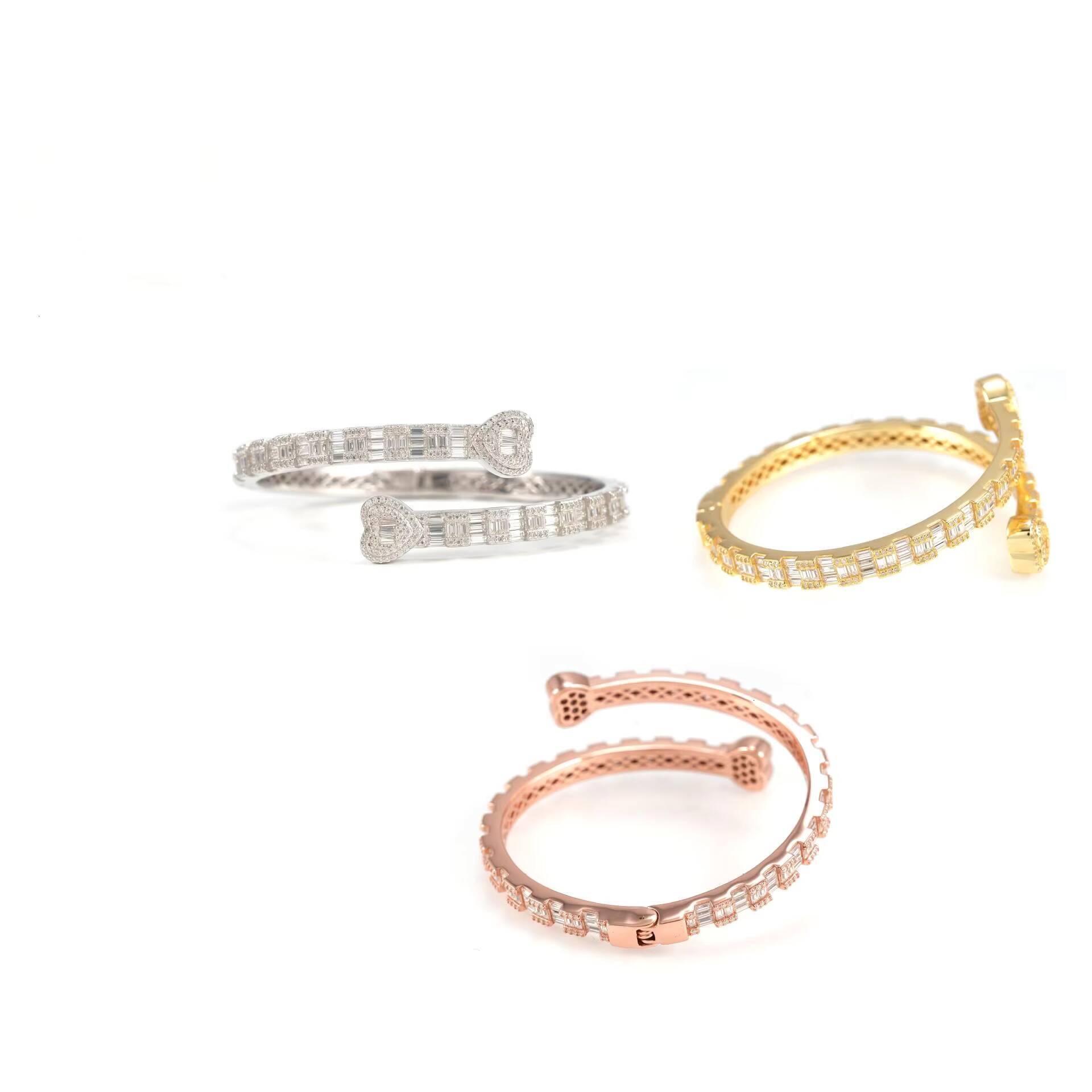 De Cool Fine Jewelry 925 Sterling Silver Iced Out VVS1 Round Cut Full Moissanite Bracelet Baguette Diamond Heart Bangles